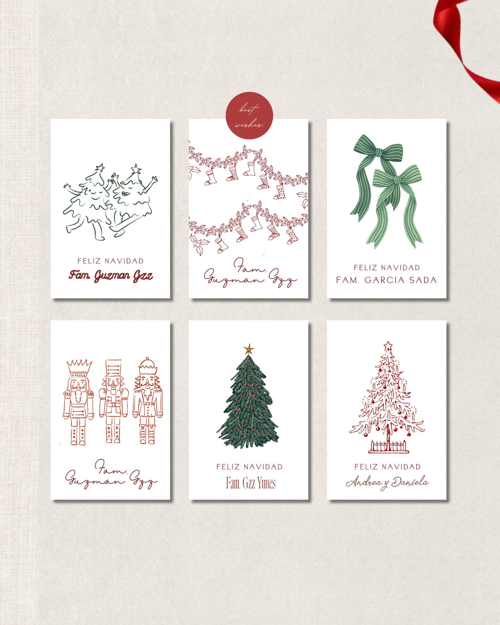 Tags navideños rojo y verde