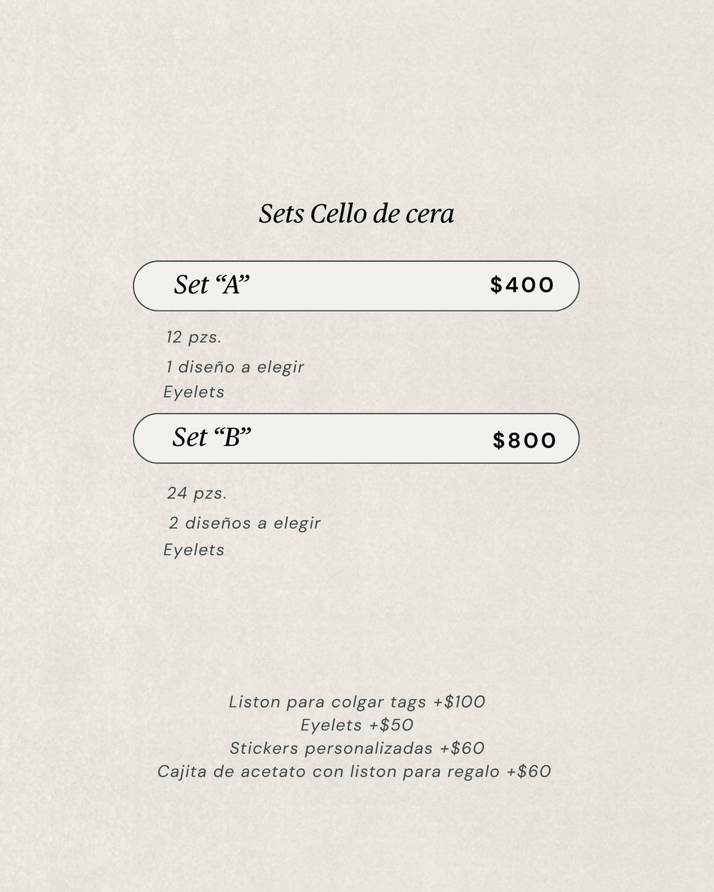 Precios tags con sello de cera