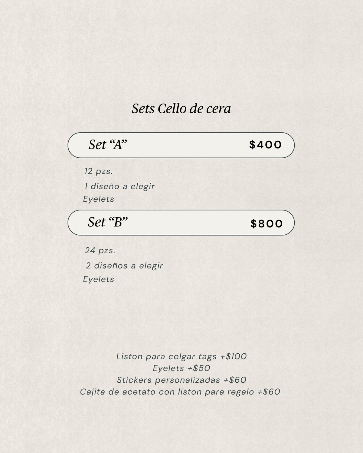 Precios tags con sello de cera